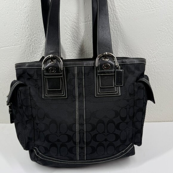 Vintage Y2K Coach Legacy Black Signature C Canvas Tote Leather Trim Handbag - Picture 6 of 11